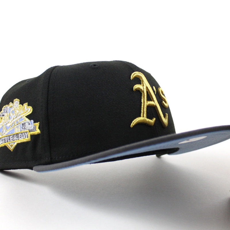 Oakland Athletics Battle of the Bay 1989 World Series New Era 59Fifty Fitted Hat (Black Graphite Gray Blue Under Brim) 7