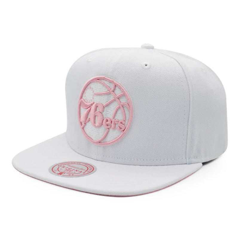 Philadelphia 76ers Mitchell & Ness SUMMER SUEDE Snapback Hat – White/Pink