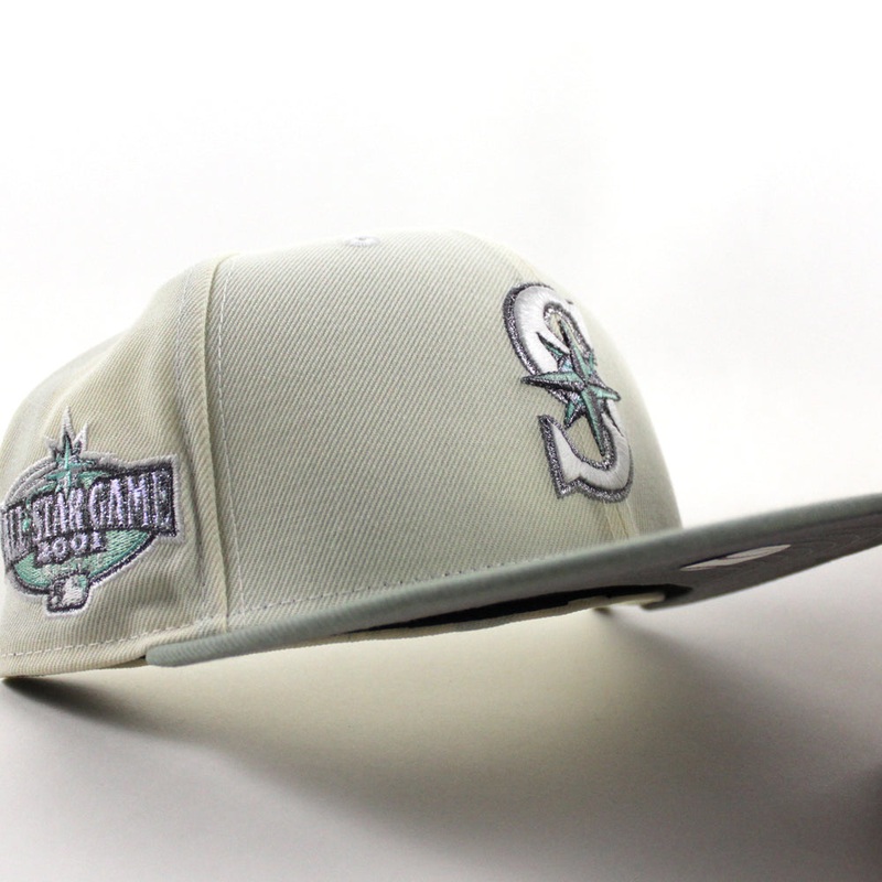 Seattle Mariners 2001 All Star Game New Era 59Fifty Fitted Hat (Chrome White Sea Glass Gray Under Brim) 6 7/8