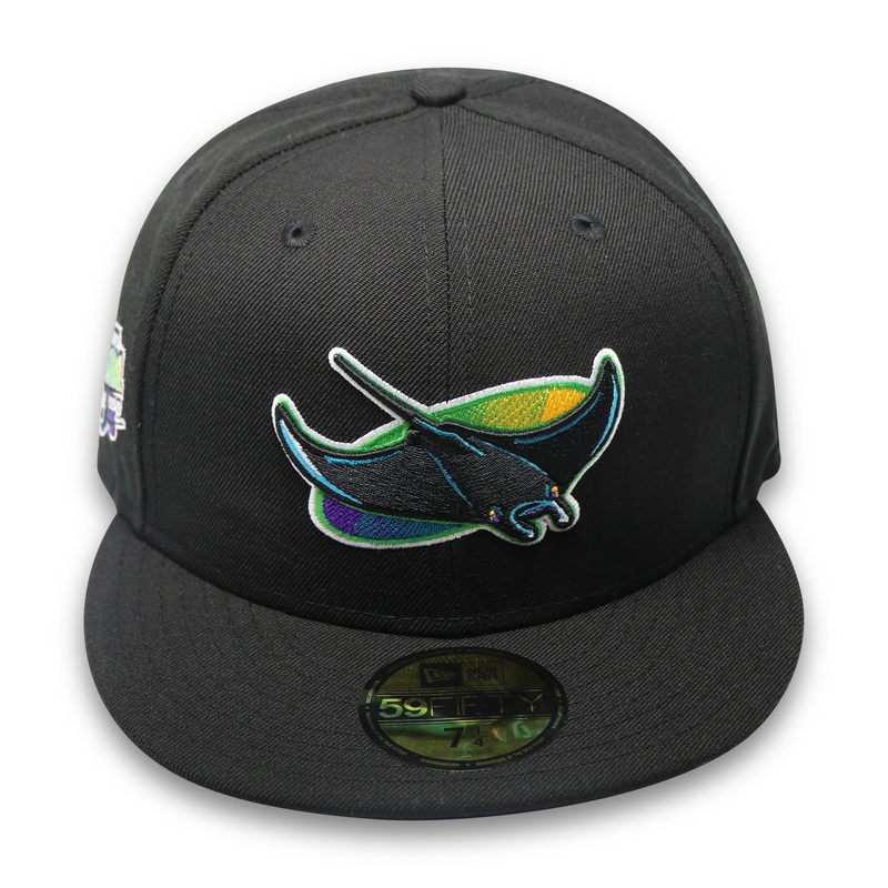 TAMPA BAY DEVIL RAYS (BLACK) (1998 INAUGURAL SEASON) NEW ERA 59FIFTY FITTED (PURPLE UNDER VISOR) (S) 67/8