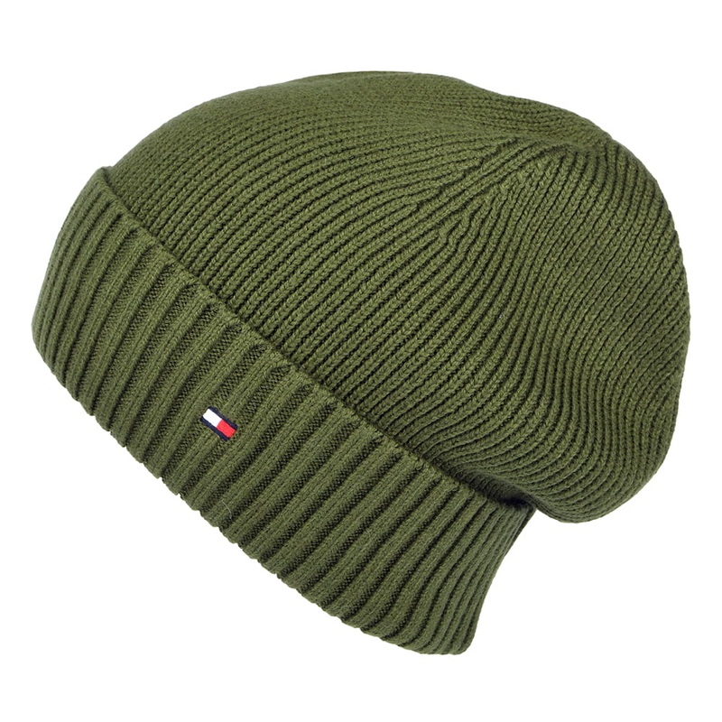 Tommy Hilfiger Hats Pima Essential Flag Cotton Cashmere Beanie Hat – Army Green 1-Size