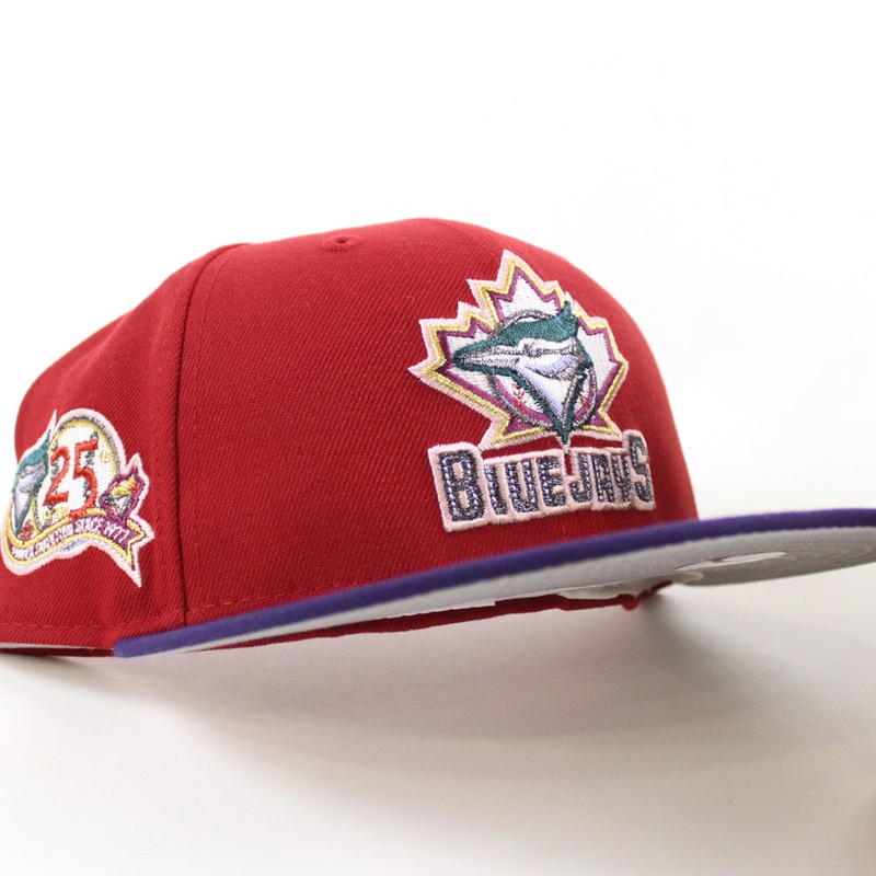 Toronto Blue Jays 25th Anniversary New Era 59Fifty Fitted Hat (Pinot Red Purple Gray Under Brim) 7