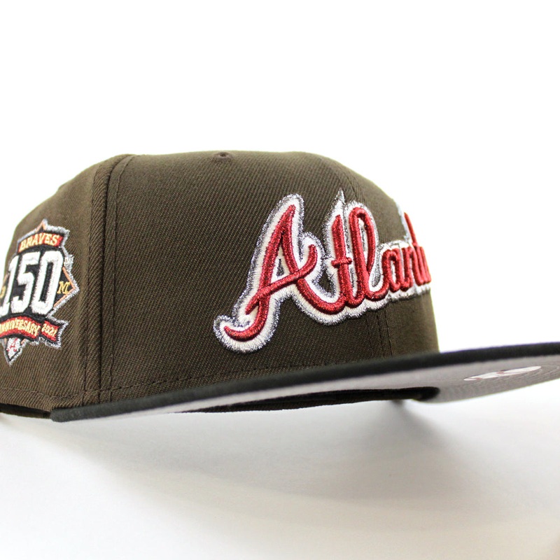 Atlanta Braves 150th Anniversary New Era 59Fifty Fitted Hat (Walnut Black Gray Under Brim) 7