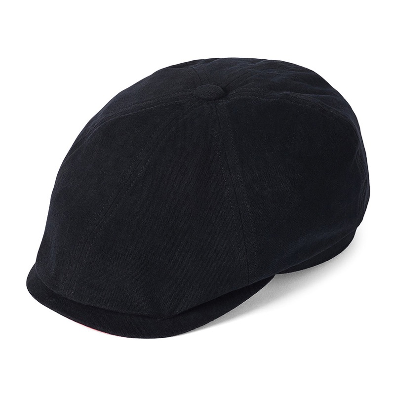 Failsworth Hats Hudson Cotton Canvas Newsboy Cap – Black-Salmon 55