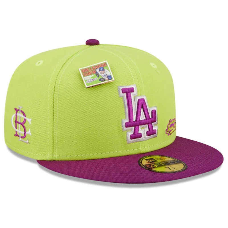 New Era MLB x Big League Chew  Los Angeles Dodgers Swingin’ Sour Apple Flavor Pack 59FIFTY Fitted Hat – Green/Purple