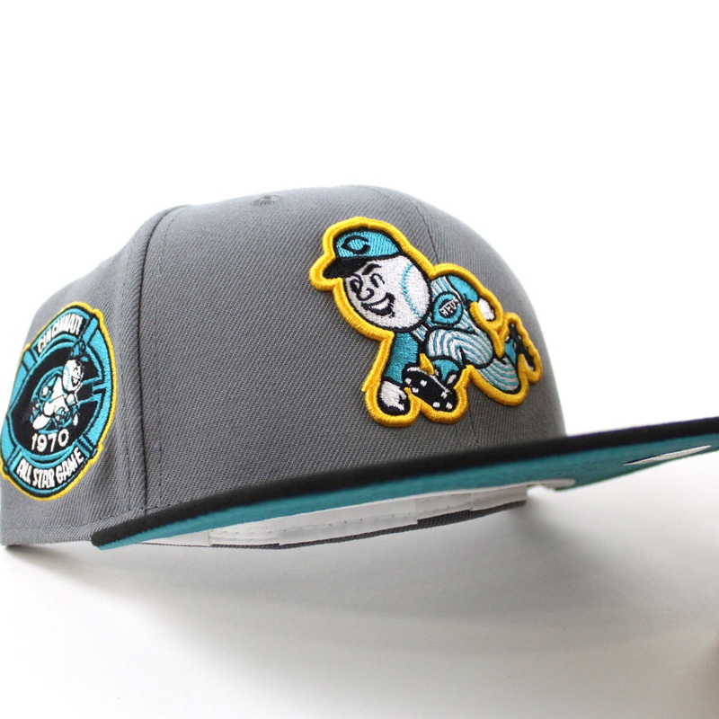 Cincinnati Reds 1970 All Star Game Retro New Era 59Fifty Fitted Hat (Storm Gray Black Teal Under Brim) 7