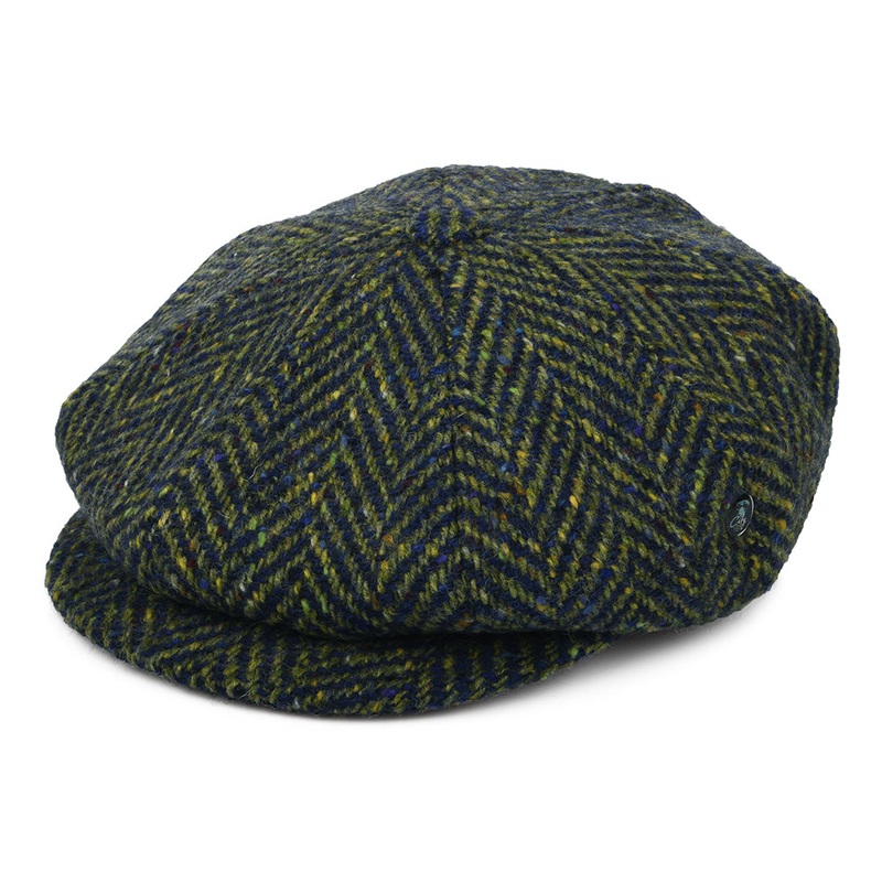 City Sport Donegal Tweed Herringbone Newsboy Cap – Olive-Blue S