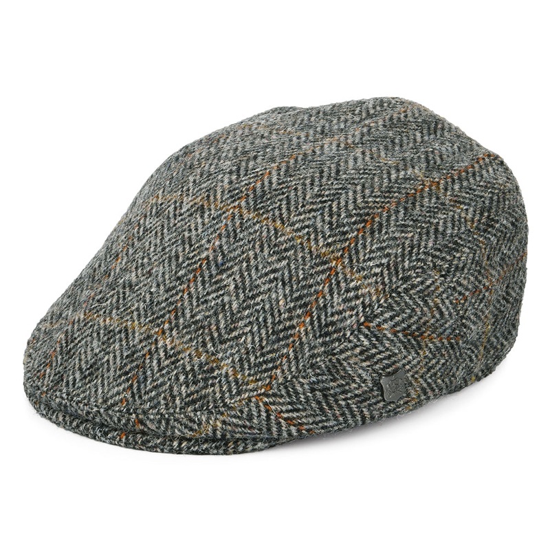 Failsworth Hats HARRIS TWEED Windowpane Herringbone Stornoway Flat Cap – Grey-Black 55