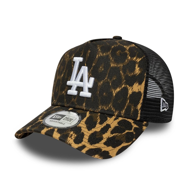 LA Dodgers MLB Leopard Black 9FORTY E-Frame Trucker Adjustable Cap OSFM