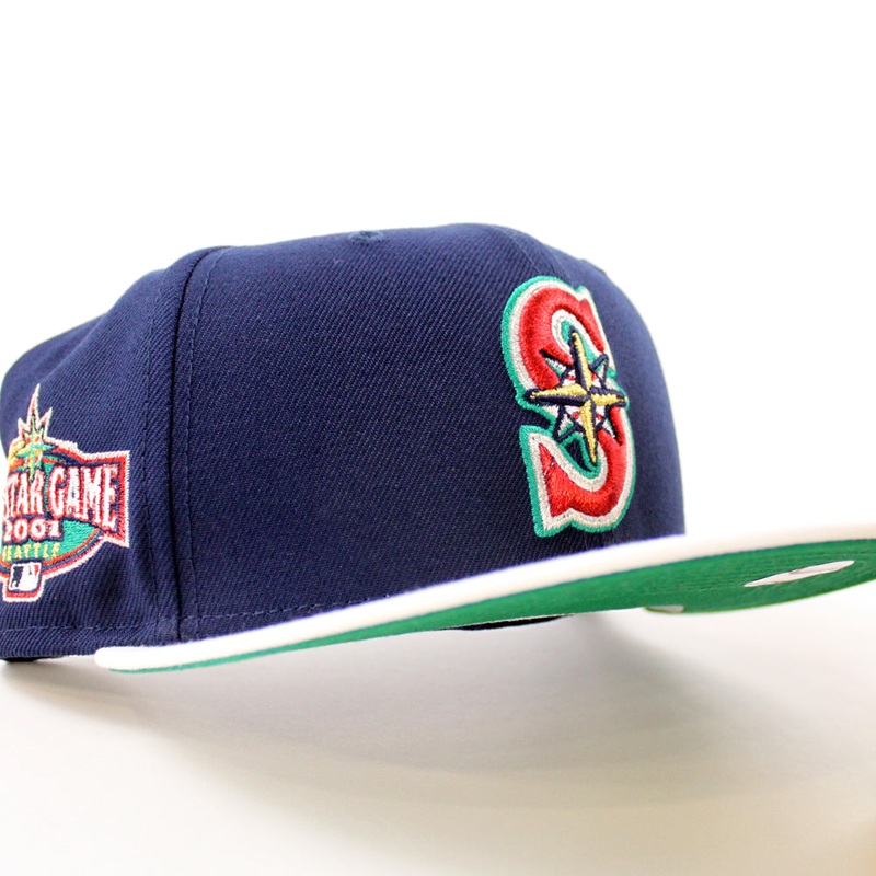 Seattle Mariners 2001 All Star Game New Era 59Fifty Fitted Hat (Oceanside Blue Snow White Green Under Brim) 7