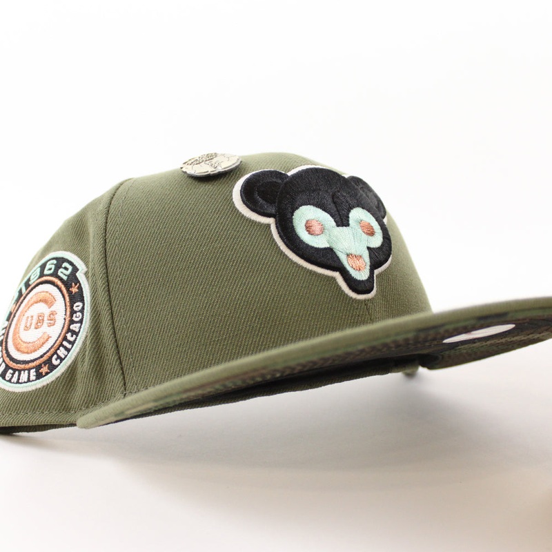 Chicago Cubs 1962 All Star Game New Era 59Fifty Fitted Hat (Zombie Pack Pack GITD Olive Camo Under Brim) 7
