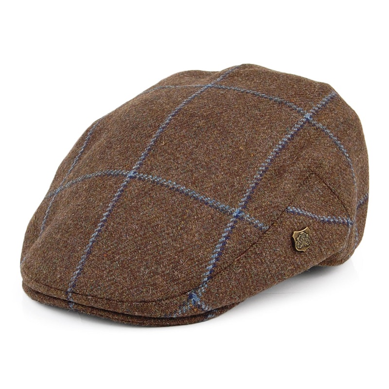 Failsworth Hats Gamekeeper Windowpane Water Repellent Flat Cap – Peat-Blue 55