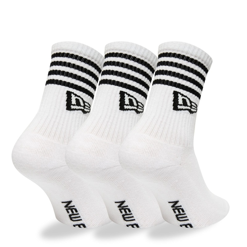 New Era Stripe 3 Pack Crew White Socks 2-5