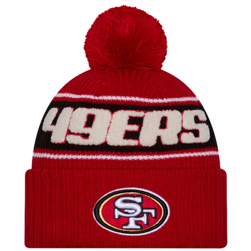 San Francisco 49ers New Era 2024 NFL Sideline Sport Cuffed Pom Knit Hat – Scarlet/Black