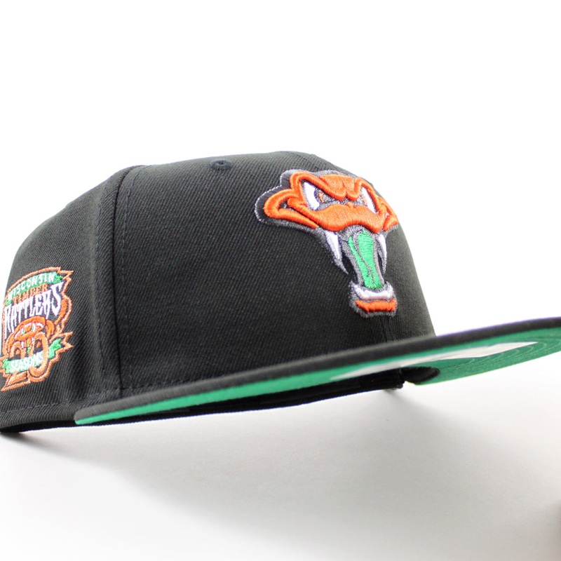 WISCONSIN TIMBER RATTLER 20th Season Anniversary New Era 59Fifty Fitted Hat (Black Green Under Brim) 6 7/8