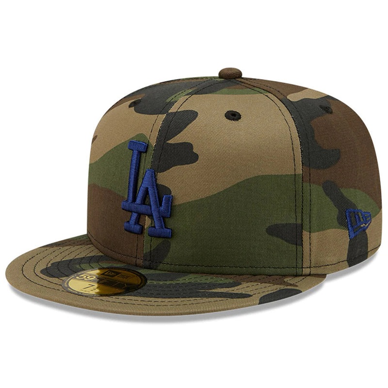 New Era Camo Los Angeles Dodgers 50th Anniversary Patch Woodland Undervisor 59FIFTY Fitted Hat