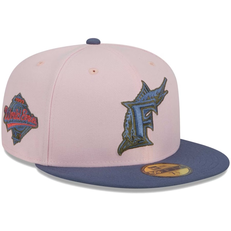 New Era Florida Marlins Pink/Navy Blue Olive Undervisor 2023 59FIFTY Fitted Hat