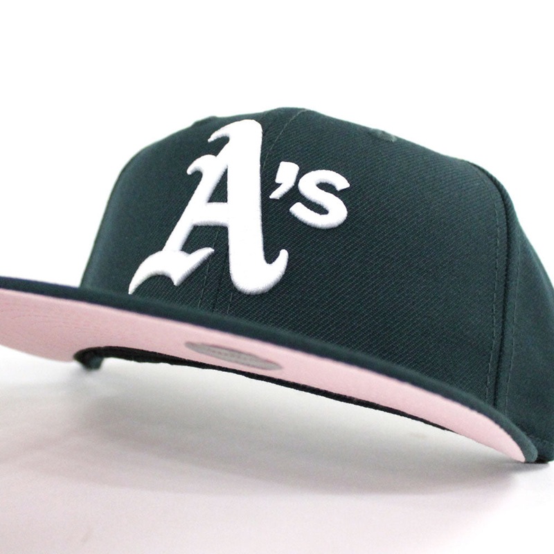Oakland Athletics 1989 World Series New Era 59Fifty Fitted Hat (Dark Green Pink Under Brim) 6 7/8