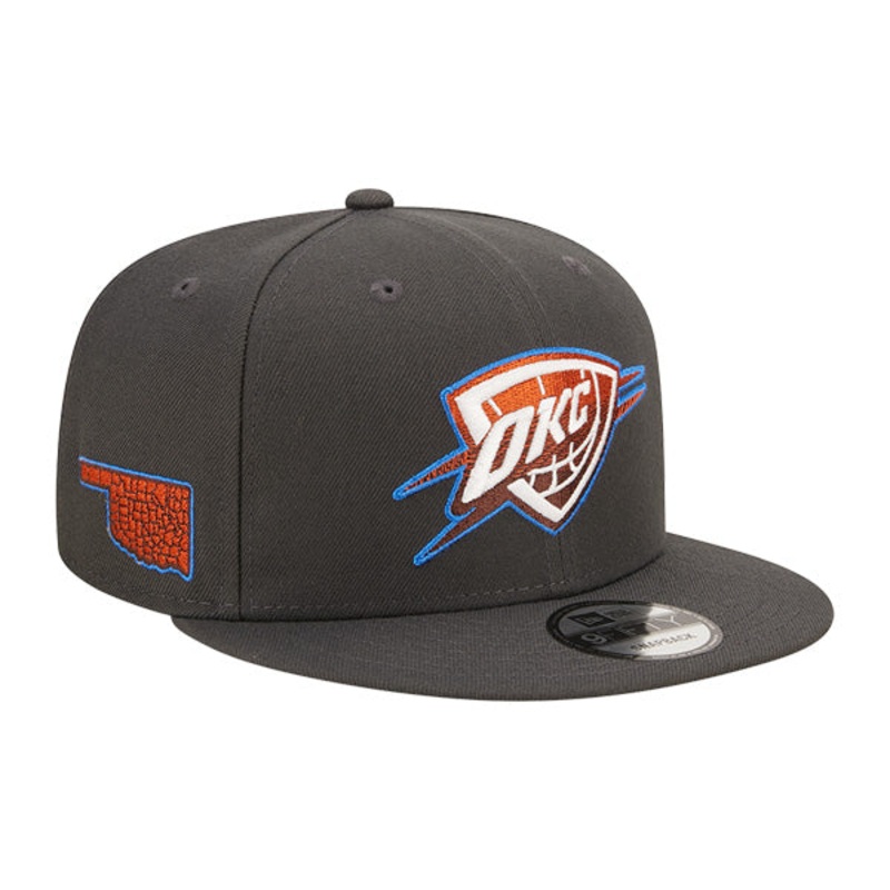 Oklahoma City Thunder New Era NBA 2022-23 CITY EDITION Alternate 9Fifty Snapback Hat – Gray/Orange/Blue