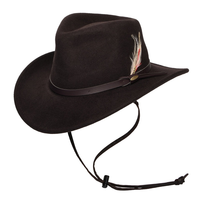 Scala Hats Dakota Stampede Crushable Water Repellent Wool Felt Outback Hat – Chocolate M