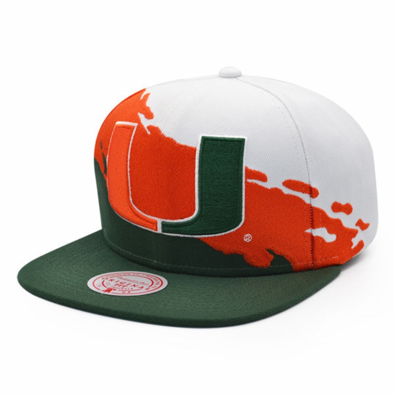 Miami Hurricanes NCAA Mitchell & Ness PAINTBRUSH Snapback Hat – Green/Orange