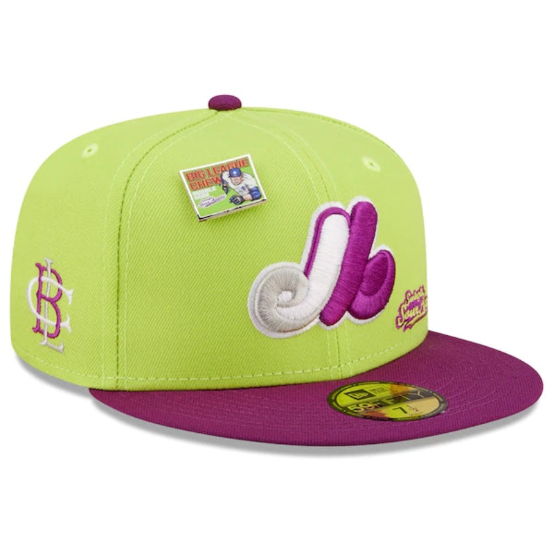 New Era MLB x Big League Chew  Montreal Expos Swingin’ Sour Apple Flavor Pack 59FIFTY Fitted Hat – Green/Purple