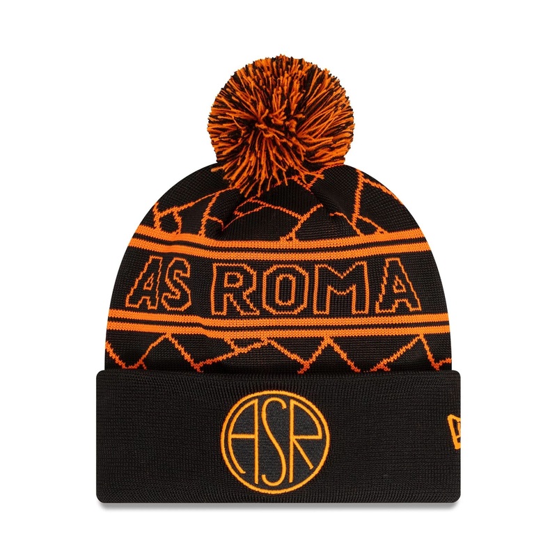 AS Roma Black Sport Knit Beanie Hat Black & Orange OSFM