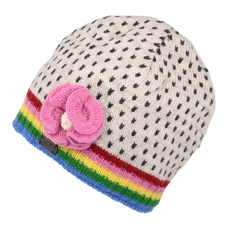 Kusan Fine Gauge Brooklyn Flower Beanie Hat – White-Multi 1-Size