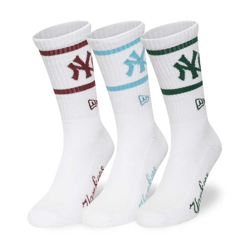 New York Yankees MLB White 3 Pack Crew Socks 2-5