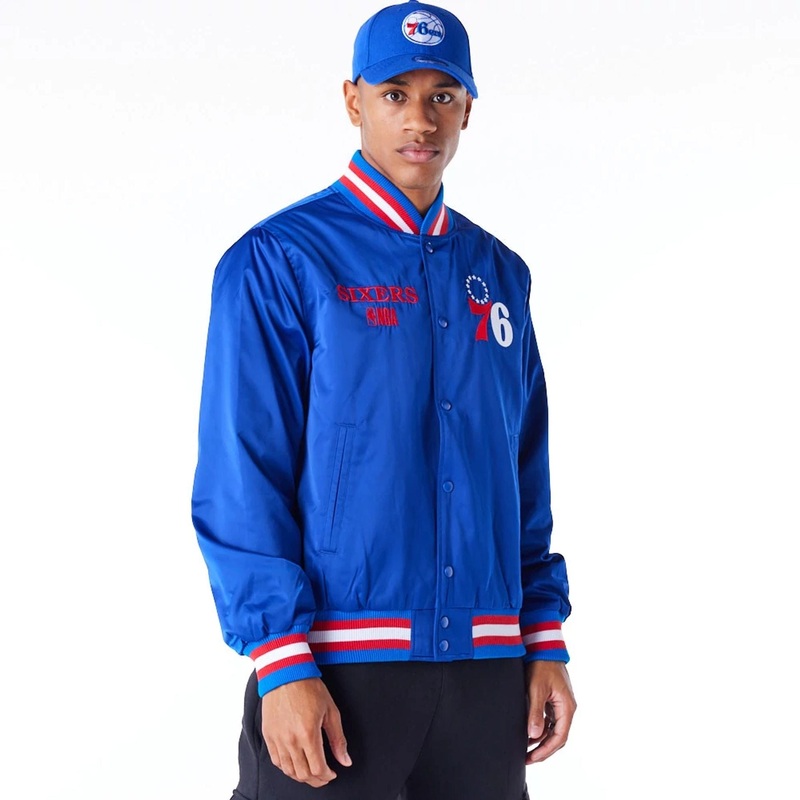 Philadelphia 76ers NBA Satin Blue Bomber Jacket XS