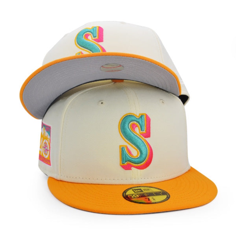 Seattle Mariners 40th ANNIVERSARY Exclusive New Era 59Fifty Fitted Hat Chrome/R-Gold 6 7/8