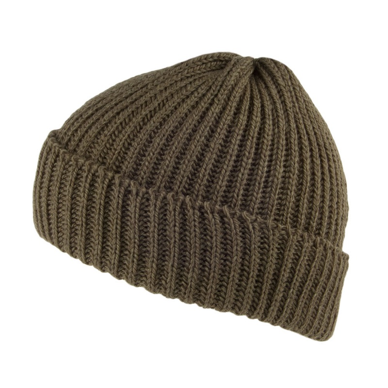 Highland 2000 Merino Wool Short Fisherman Beanie Hat – Olive 1-Size