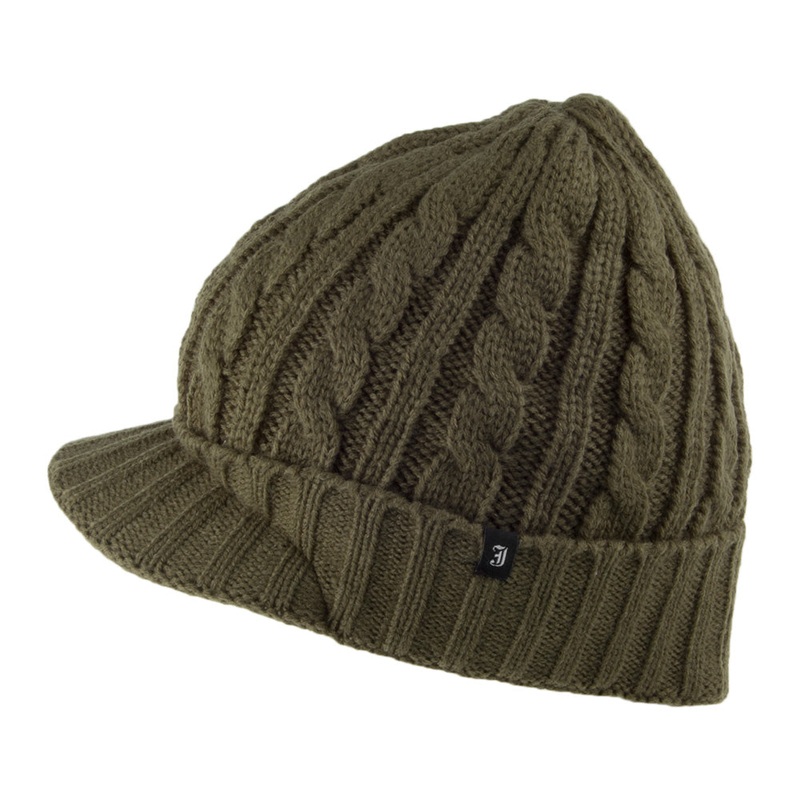 Jaxon & James Cable Knit Peaked Beanie Hat – Olive 1-Size