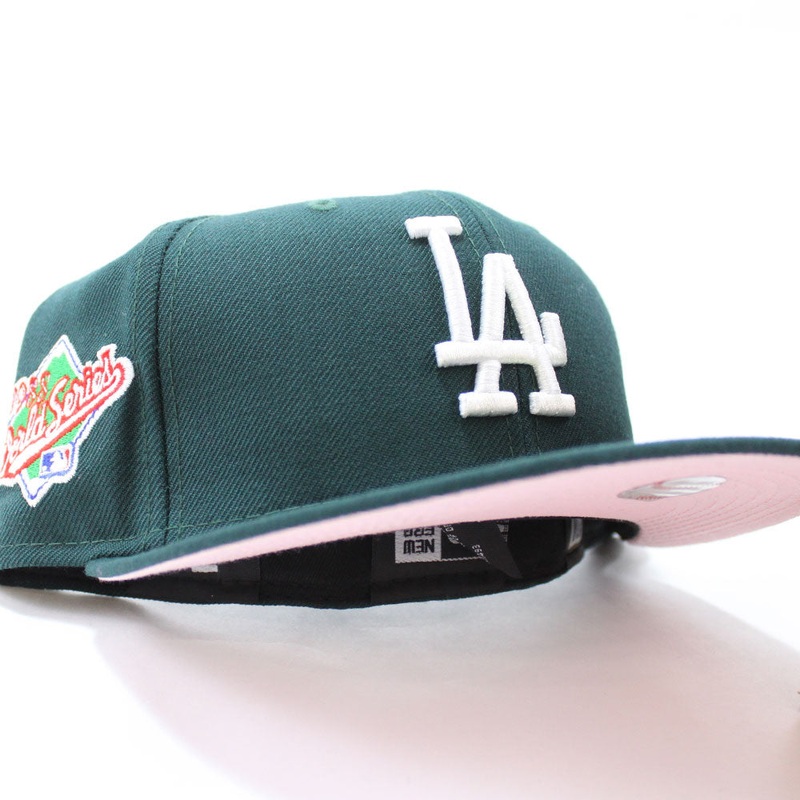 Los Angeles Dodgers 1988 World Series New Era 59Fifty Fitted Hat (Dark Green Pink Under Brim) 6 7/8