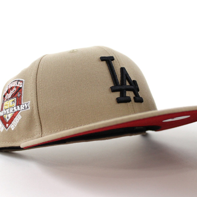 Los Angeles Dodgers 50th Anniversary New Era 59Fifty Fitted Hat (Camel Red Under brim) 7