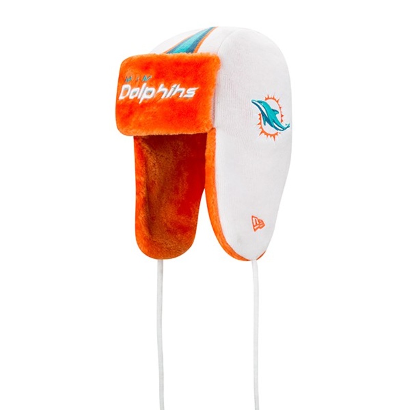 Miami Dolphins New Era NFL Helmet Head Trapper Knit Hat – Orange/ White