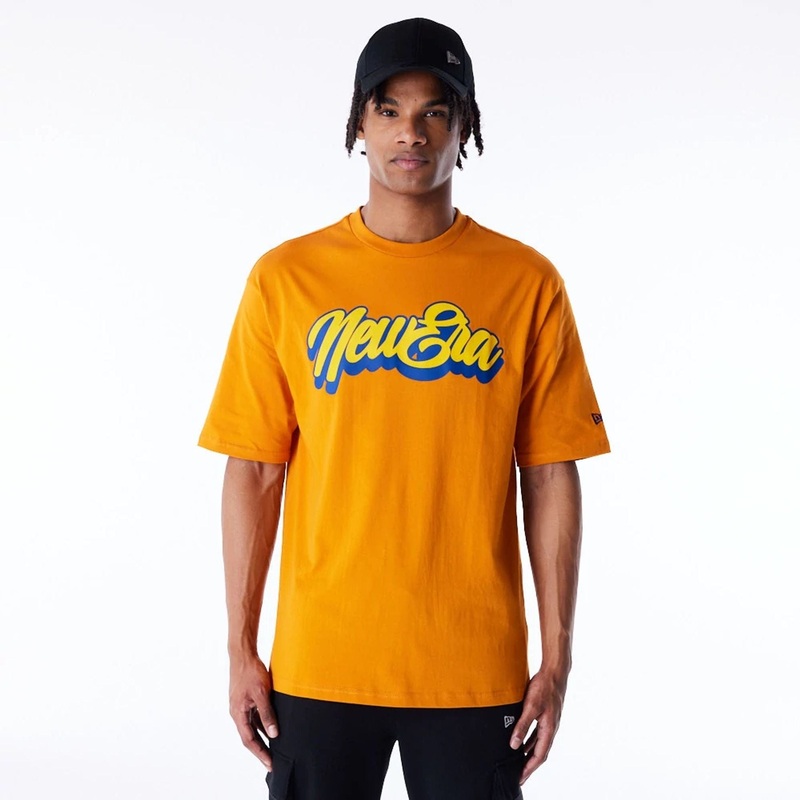 New Era Font Graphic Orange Oversized T-Shirt XS