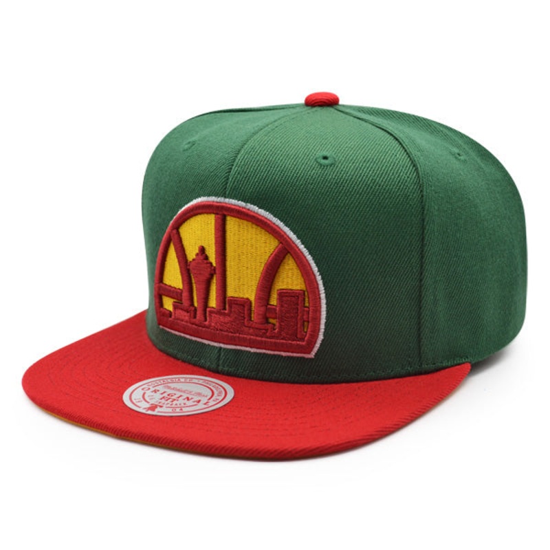 Seattle Supersonics Mitchell & Ness RELOAD Snapback NBA Hat – Green/Red/Yellow Bottom