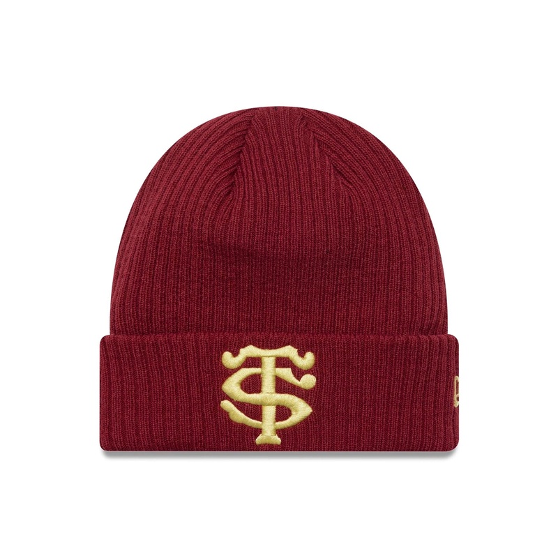 Stade Toulousain Ribbed Dark Red Cuff Knit Beanie Hat OSFM