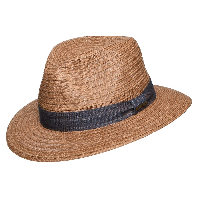 Stetson Hats Traveller Toyo Straw Fedora Hat – Light Brown-Blue S