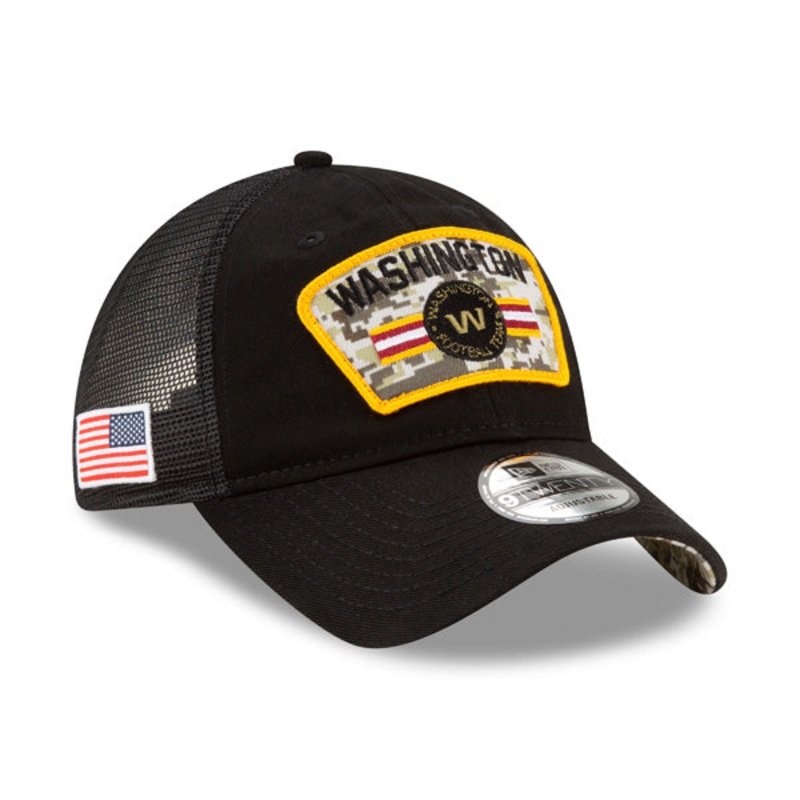 Washington Football Team New Era 2021 Salute To Service Trucker 9TWENTY Adjustable Hat – Black