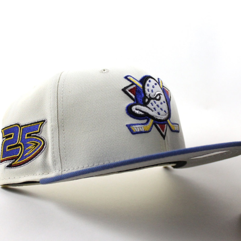 Anaheim Ducks 25 Years New Era 59Fifty Fitted Hat (Chrome White Royal Blue Gray Under brim) 7