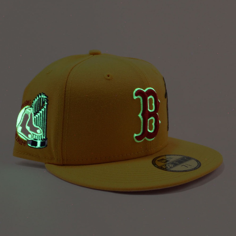 Boston Red Sox 8 World Series Champions New Era 59Fifty Fitted Hat (Glow in the Dark Logo Yellow Pink Under Brim) 7
