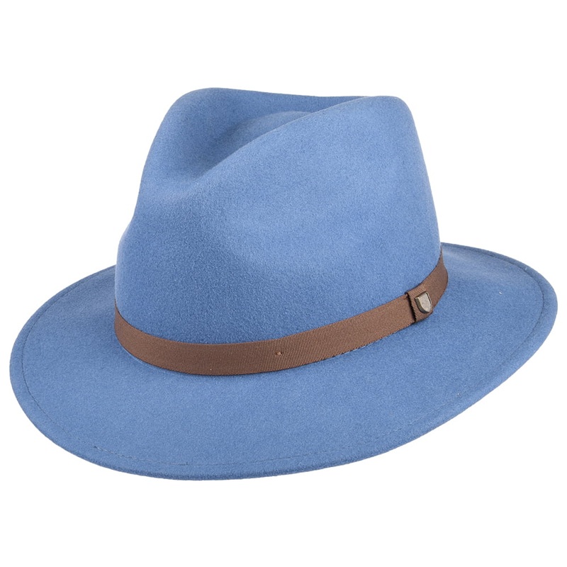 Brixton Hats Messer Packable Wool Felt Fedora Hat – Slate Blue S