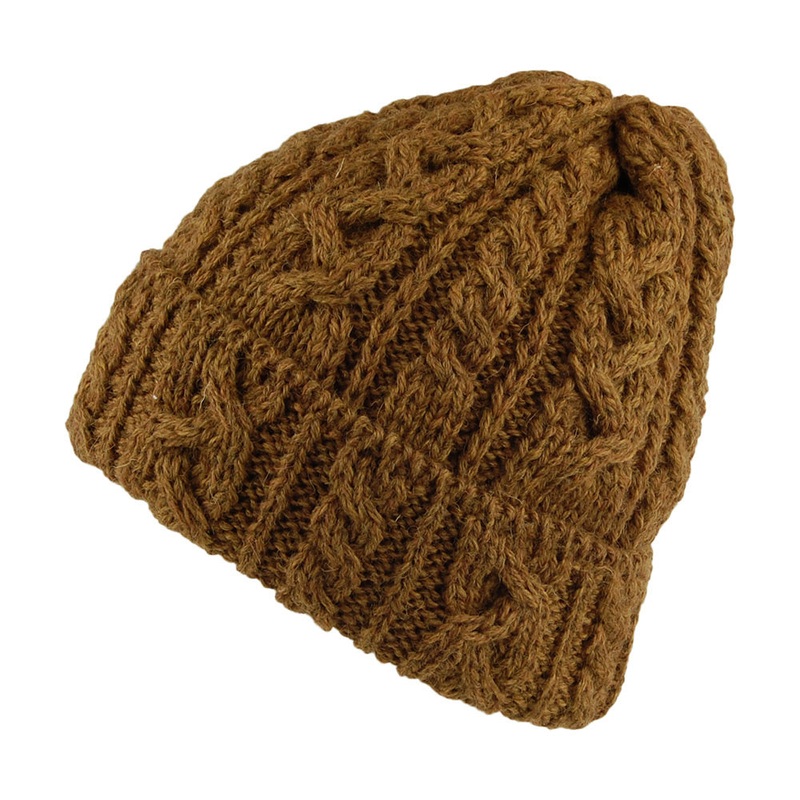 Highland 2000 Cuffed Cable Knit English Wool Beanie Hat – Toffee 1-Size