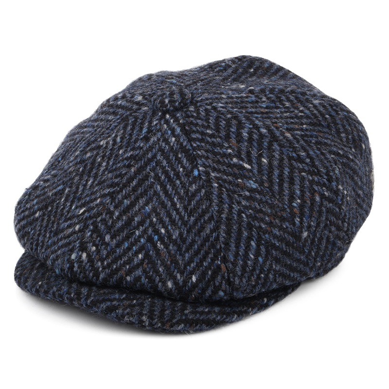 Jaxon & James Heavyweight Donegal Tweed Herringbone Pettigo Newsboy Cap – Navy-Black S