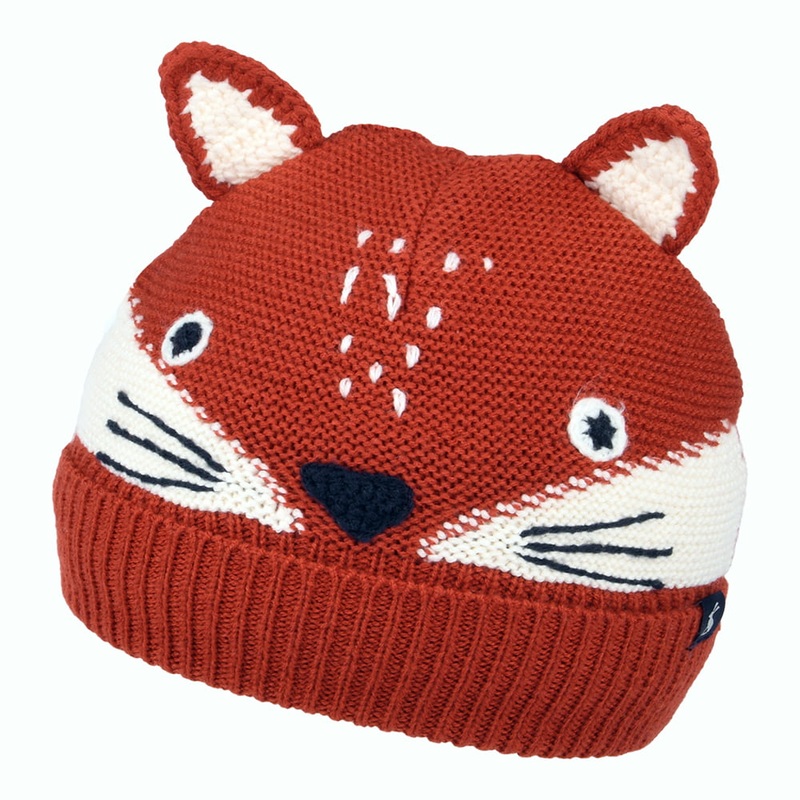 Joules Hats Kids Fox Face Beanie Hat – Red-Cream Age 8-12 Years