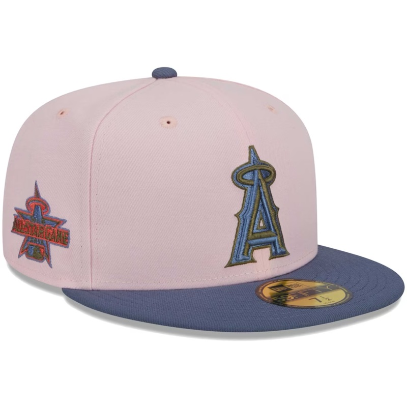 New Era Los Angeles Angels Pink/Navy Blue Olive Undervisor 2023 59FIFTY Fitted Hat