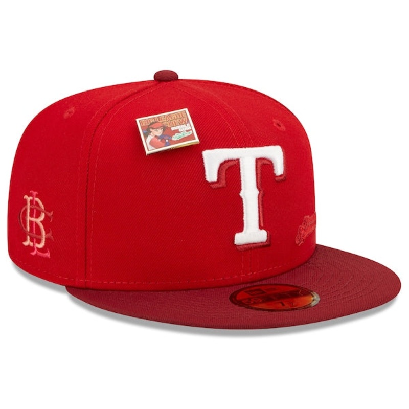 New Era MLB x Big League Chew  Texas Rangers Slammin’ Strawberry Flavor Pack 59FIFTY Fitted Hat – Scarlet/Cardinal