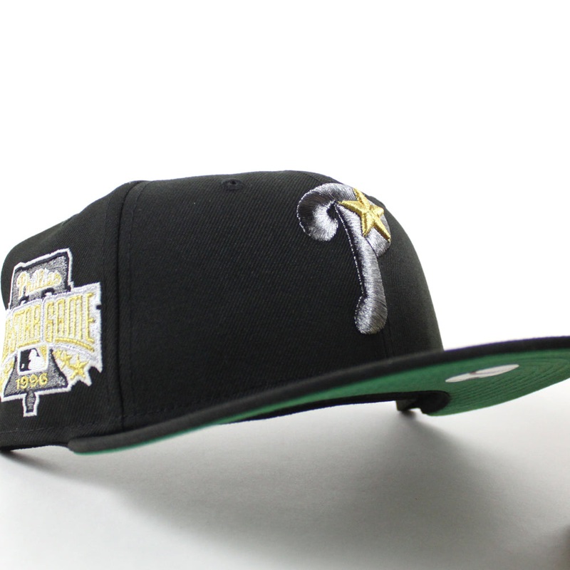 Philadelphia Phillies 1996 All Star Game 59Fifty New Era Fitted Hat (Black and Kelly Green Under Brim) 7